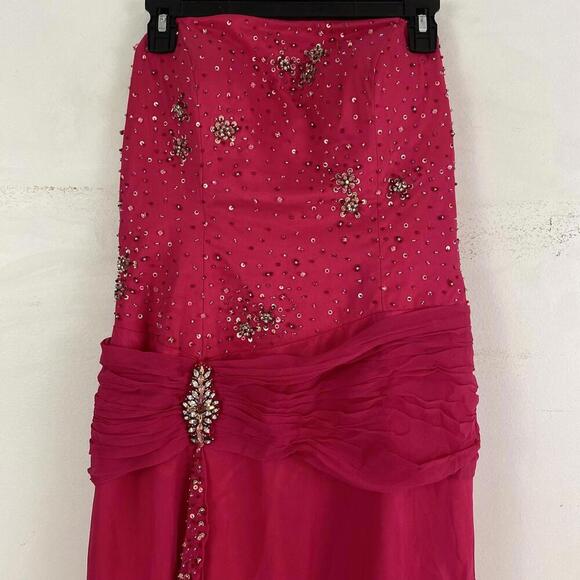 TIFFANY DESIGNS 100% silk hot pink beaded strapless prom dress - Picture 5 of 6